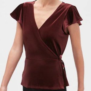 Banana Republic Burgundy Velvet Wrap Top Size XL EUC